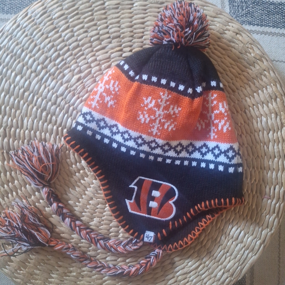 Cincinnati Bengals Unisex '47 Knit Hat with Earflaps - Black, Orange, and White